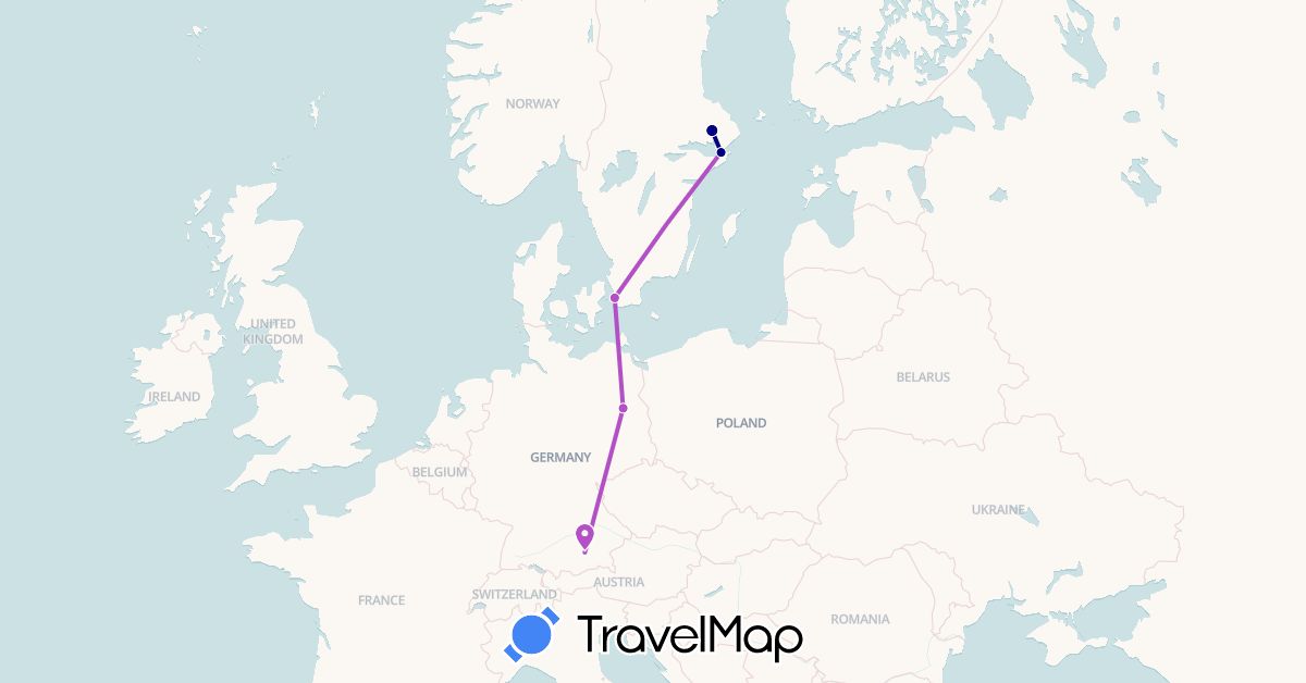 TravelMap itinerary: driving, train in Germany, Sweden (Europe)